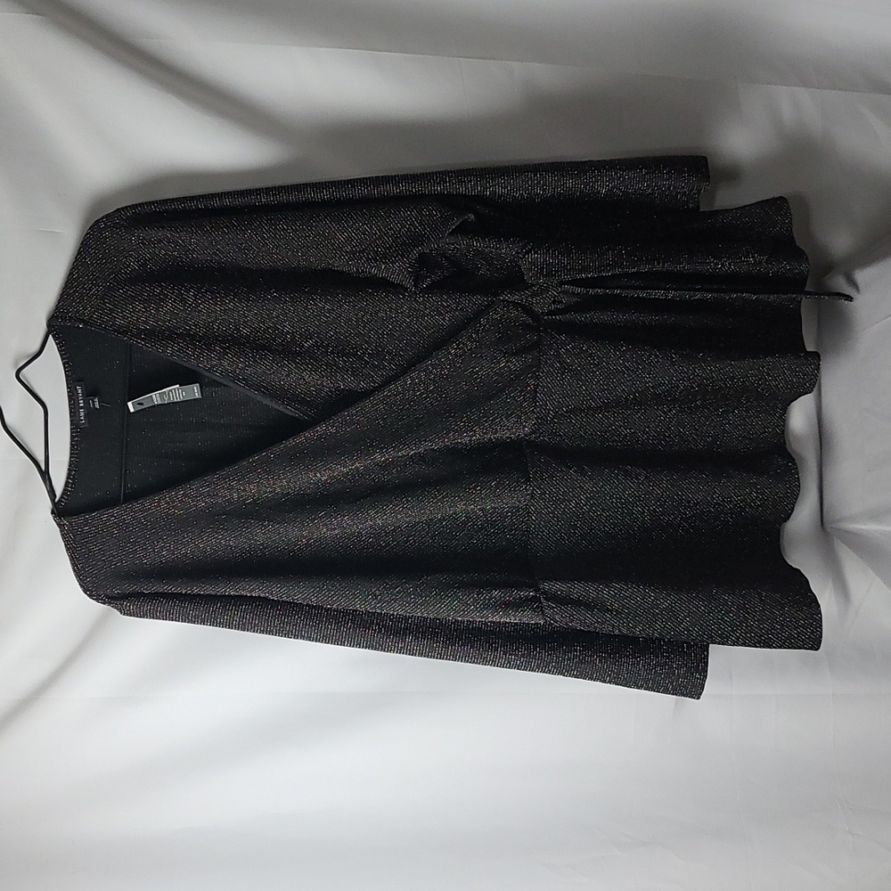 NWT Lane Bryant Womens Wrap Style Blouse Black Colorful Metallic Threads 26/28